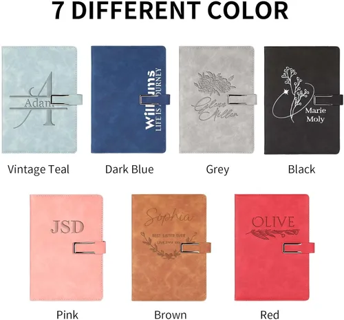 Vista 6 de Cuaderno de cuero con nombre personalizado con hebilla magnética, cuadernos personalizados para mujeres, regalos del día de la madre para abuela