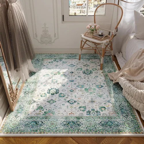 Vista 180 de Rugcomf Alfombra de Entrada de 2'x3' - Patrón Paisley, Tapete para Puerta de Entrada Interior, Floral Vintage, Lavable a Máquina, Alfombra