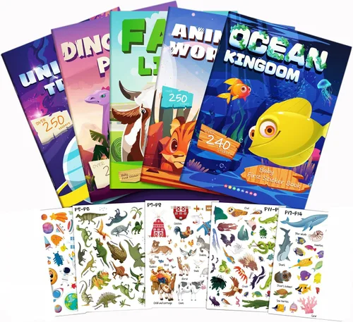 Vista 10 de Libro de calcomanías de dinosaurios para niños, más de 230 calcomanías y 8 escenas, parque de dinosaurios, libro de actividades lado a lado