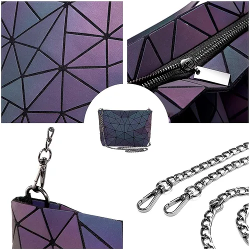 Vista 8 de ESOVIO Bolso de mano holográfico geométrico con bolso cruzado para mujer bolso iridiscente reflectante Bolso de mano holográfico geométrico