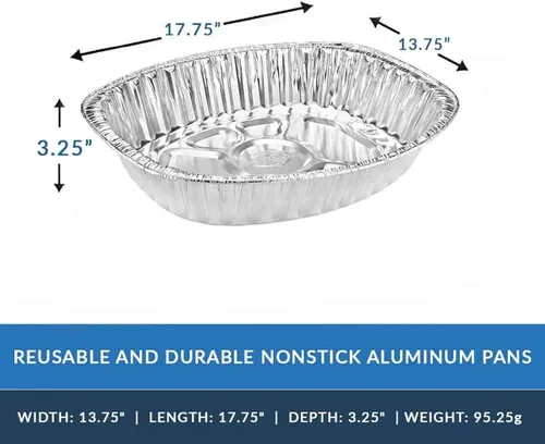 Vista 2 de Sartenes de aluminio ovalados extra grandes desechables y duraderos para el Día de Acción de Gracias, 100% reciclables: perfectos para pechuga