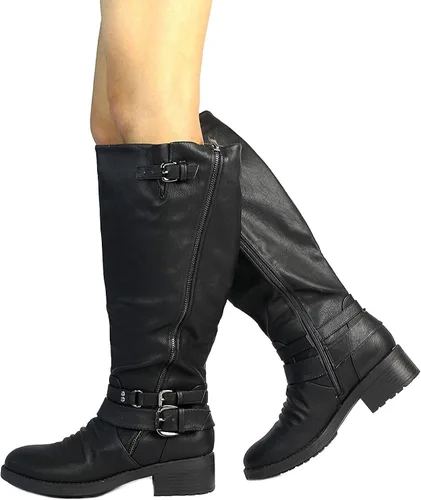 Vista 6 de DREAM PAIRS Botas de equitación hasta la rodilla para mujer de pantorrilla ancha