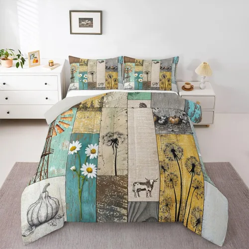 Vista 18 de Erosebridal Juego de edredón rústico de colibrí, juego de ropa de cama de molino de viento rústico para niños, adolescentes y adultos, relleno