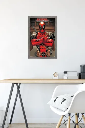 Vista 6 de Trends International Marvel Comics Deadpool - Póster de pared de postura, 14.725 x 22.375 pulgadas, versión enmarcada de madera de granero