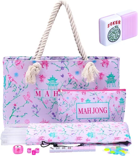 Vista 11 de American Mahjong Tile Set, 166 Blue Tiles, Bag and Mahjong Accessories, 4 All-in-One Rack/Pushers, Mahjong Set Complete Azul