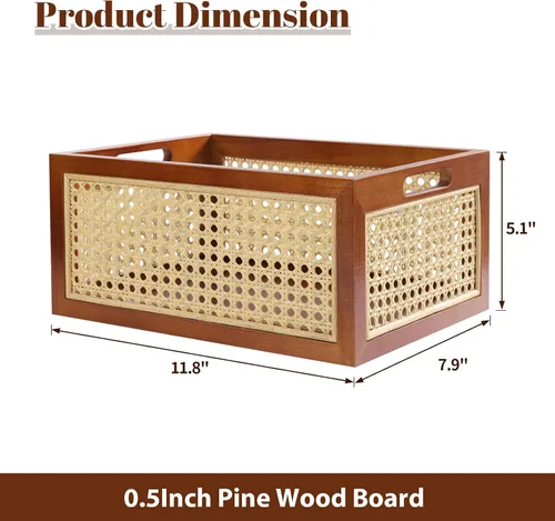 Vista 4 de ANMINY Cestas de almacenamiento de ratán con asas, 11.8 x 7.9 x 5.1 pulgadas, color marrón