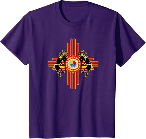 Vista 58 de Native American Kokopelli Kachina Zia Symbol 2 - Camiseta divertida para fanáticos, Negro