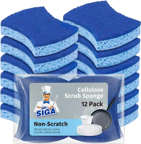 Vista 10 de MR.SIGA Esponja exfoliante de celulosa resistente, esponja de doble cara para lavar platos para cocina, paquete de 12