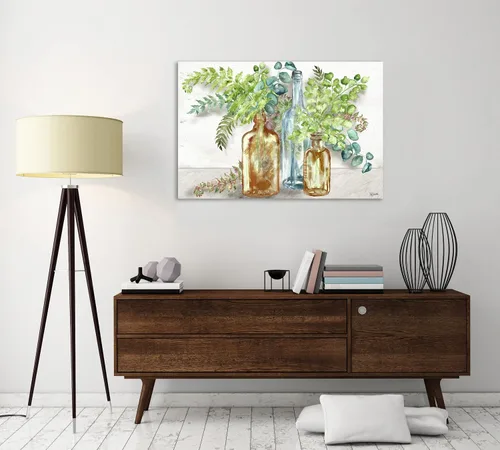 Vista 4 de Jaxson Rea Tre Sorelle Studios, lienzo envuelto en galería "Vintage Specimen Bottles & Ferns