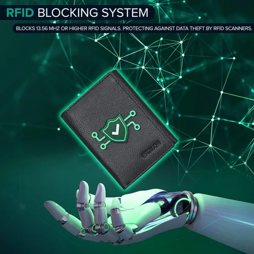 Vista 5 de Billetera de tres pliegues para hombre Cartera de piel auténtica con bloqueo RFID con 9 ranuras para tarjetas
