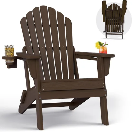 Vista 15 de Plawdlik Silla Adirondack plegable de gran tamaño mejorada 2026, silla para hoguera resistente de 380 libras con respaldo extra alto de 37.8