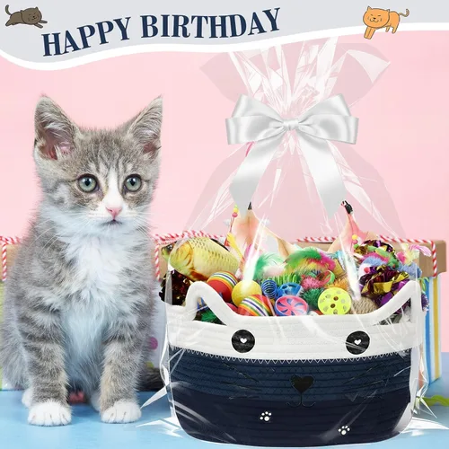 Vista 6 de Zopeal Juego de 76 cestas de almacenamiento para gatos, juguetes interactivos para gatos, varita para gatitos, bolas parpadeantes coloridas, bolas