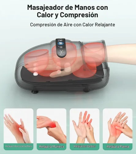 Vista 3 de Medcursor Masajeador de manos con calor y compresión, masajeador de manos eléctrico inalámbrico para muñeca, palma y dedos, cuentas de acupresión, 6