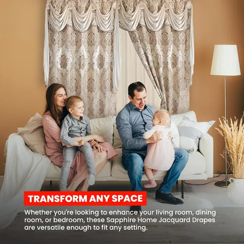 Vista 5 de Sapphire Home - Cortinas de jacquard de 84/63 pulgadas de longitud con cenefa adjunta + parte trasera transparente + 2 borlas, cortina tradicional