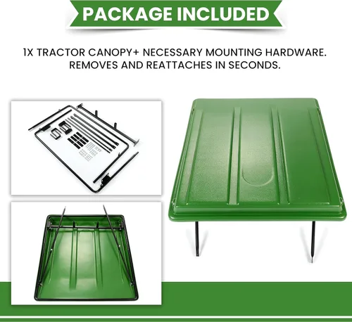 Vista 6 de Kojem Toldo de tractor verde compatible con tractores utilitarios compactos John Deere con tiras de 34 pulgadas de ancho o menos. Se adapta a toldo