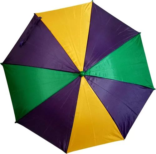 Vista 2 de Mardi Gras - Sombrilla de segunda línea, color verde, morado y dorado, 16.0in