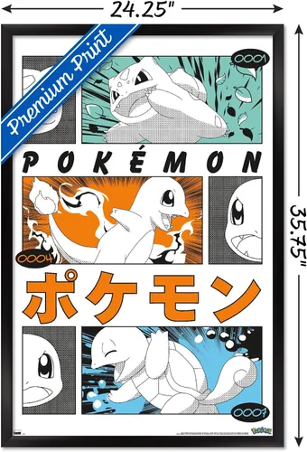 Vista 3 de Trends International Pokémon - Póster de pared de anime Trio, 34 pulgadas de largo x 22.4 pulgadas, versión enmarcada en negro Versión con marco