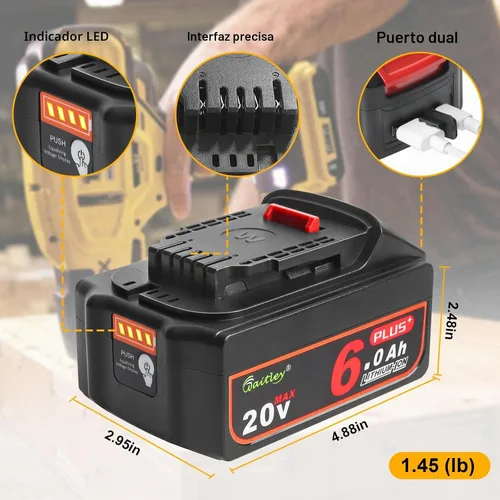 Vista 3 de waitley Batería Plus mejorada de 20 V 6 A compatible con herramientas Negro-1 paquete 6A