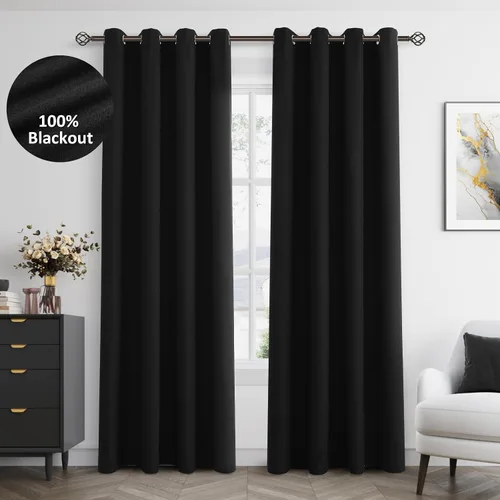 Vista 42 de Beige White Linen Blackout Curtains 90 Length 2 Panels Set for Living Room Bedroom, 100% Black Out Thermal Insulated Linen Drapes, Room Darkening