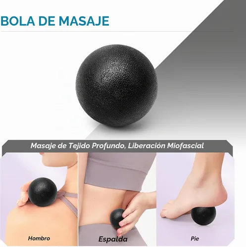 Vista 5 de Juego de rodillos de espuma 5 en 1, rodillo de ejercicio Rodillo de masaje de tejido profundo, bola de masaje, banda de resistencia para pilates