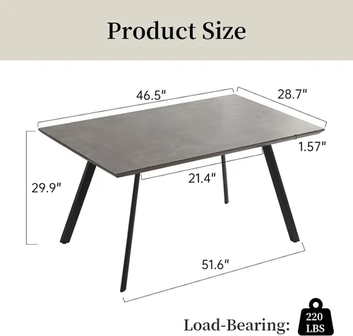 Vista 5 de ZckyCine Mesa de comedor moderna de mediados de siglo, juego de mesa de cocina de 7 piezas para 6 personas, mesa de comedor rectangular de madera