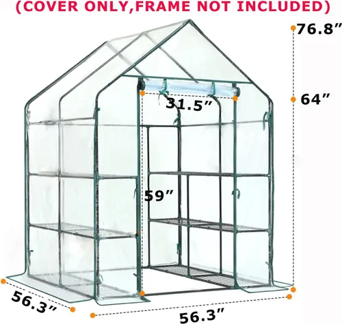 Vista 2 de Purlyu Cubierta de repuesto para invernadero de paso con puerta enrollable con cremallera, 56 x 56 x 76 pulgadas, cubierta de invernadero de PVC