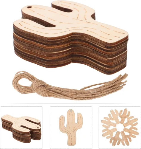 Vista 3 de 10 adornos de cactus de madera natural, adornos rústicos para colgar en madera