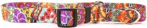 Vista 13 de Amarillo diseño de perro Martingale Collar, Grande, Marrón Flores rosa y verde azulado