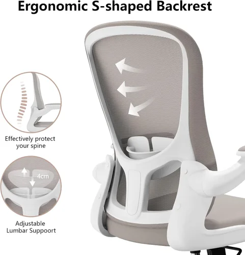 Vista 6 de Silla de oficina ergonómica, cómoda silla giratoria para oficina en casa, silla de escritorio de malla transpirable, silla de computadora de apoyo