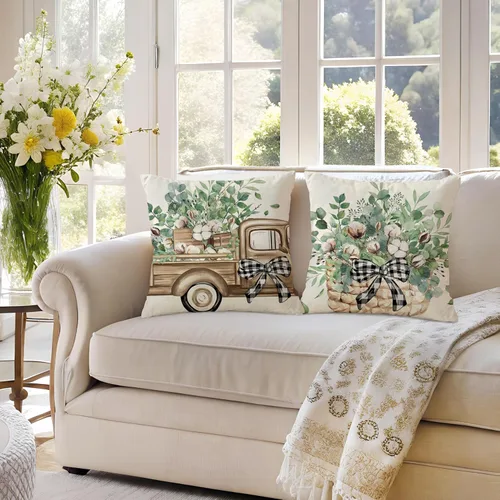 Vista 4 de wyooxoo Juego de 4 fundas de almohada de 16 x 16 pulgadas, fundas de almohada de granja beige dulce para el hogar, fundas para sofá, sala de estar