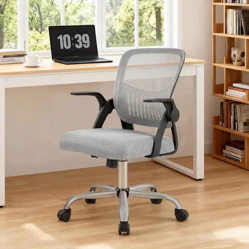 Vista 25 de Sweetcrispy Silla ejecutiva de gestión de oficina en casa, silla ergonómica de malla ajustable giratoria de escritorio para computadora con soporte