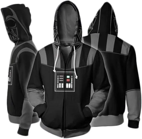 Vista 2 de Soyerio Unisex Darth Vader Hoodie Adult Closure Zipper Pullover Jacket Halloween Cosplay Costume