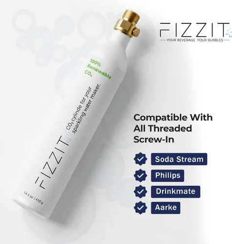 Vista 3 de FIZZIT - Cilindro de CO2 roscado de 60 litros – Recipiente recargable de 60 litros compatible con todas las corrientes de soda "atornilladas