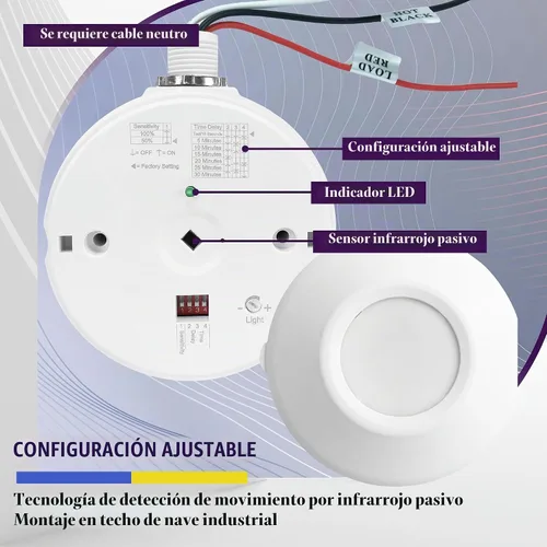 Vista 4 de ENERLITES Sensor de movimiento de techo de alta bahía, sensor de techo PIR Blanco