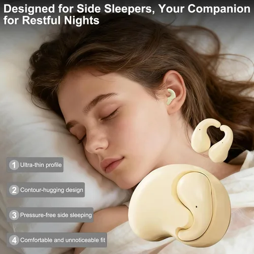 Vista 3 de Mini auriculares planos inalámbricos Bluetooth, invisibles, ultrafinos Beige
