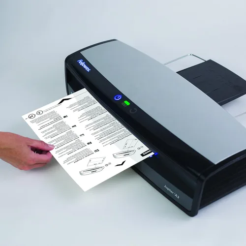 Vista 7 de Fellowes Jupiter 2 125 Laminador con 10 bolsas, 12.5 pulgadas (5734101), hojas de limpieza de laminador negro y gris y Fellowes 10, paquete de 10