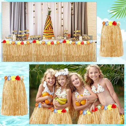 Vista 4 de Toulite 36 faldas hawaianas de hierba hawaiana Luau Hula de 24 pulgadas, vestido de hierba hawaiana tropical, disfraz de verano para mujeres y niñas