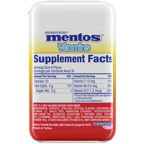 Vista 2 de Mentos Vitamina de mentas duras, mezcla fresca y frutal, botella de 150