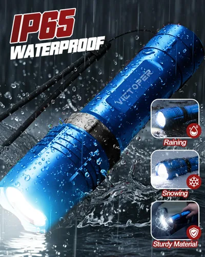 Vista 7 de Victoper Red Rechargeabe Flashlight 2 Pack, High Lumens 5 Modes LED Bright Tactical Flashlights, Waterproof Zoomable Flash Light for Outdoor, Gifts