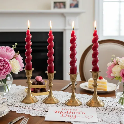 Vista 31 de SM101 - Vela cónica roja, velas en espiral de 10 pulgadas, velas largas cónicas sin goteo para cena, mesa de comedor, boda, fiesta, fiesta, Rojo