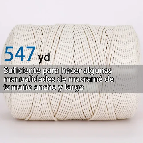 Vista 2 de AIFUN - Cuerda de macramé 3mm X 547 yardas sin teñir 100% algodón natural, cuerda de macramé de algodón trenzado de 4 hebras para colgantes de pared