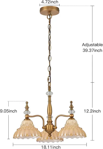 Vista 6 de HDDFL Candelabro de 3 luces, lámpara moderna colgante para comedor, entrada, sala de estar, dormitorio, cocina, marrón y latón