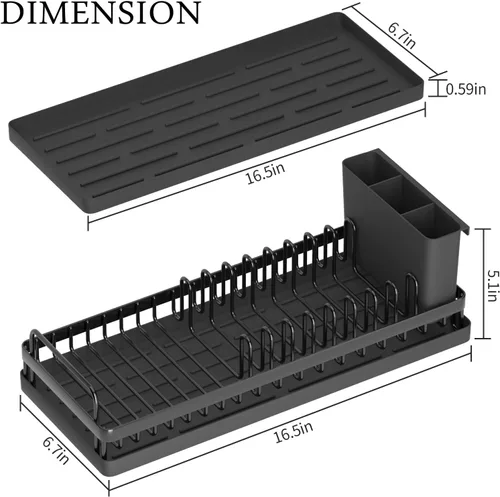 Vista 6 de CHLORYARD Escurridor de Platos Pequeño, Escurridor de Platos Compacto para Fregadero Organizador de Platos con Portautensilios y 2 Alfombrillas