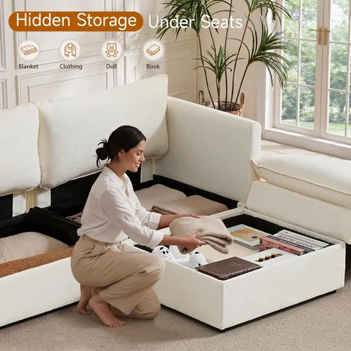 Vista 4 de Sofá modular con almacenamiento, sofá cama de 103 pulgadas, sofá cama seccional, sofá nube de gran tamaño con otomana móvil, sofá moderno de 6
