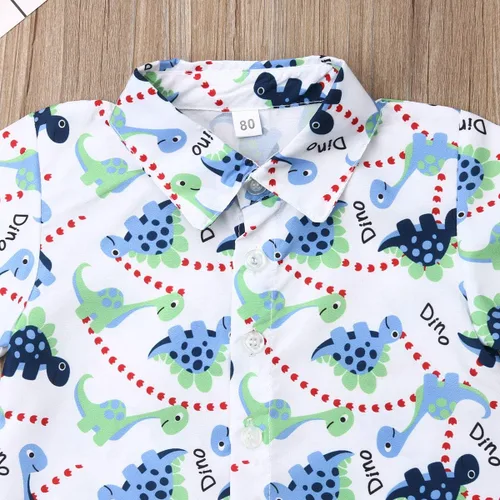 Vista 11 de Conjunto de camisa de manga corta con botones y pantalones cortos casuales con diseño de flamingo, para bebés y niños de 1 a 6 años, atuendos