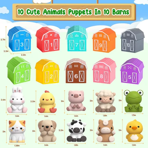 Vista 3 de Juguete de aprendizaje para niños pequeños de 1, 2 y 3 años, 10 juguetes de animales de granja y 10 graneros, juguetes sensoriales educativos