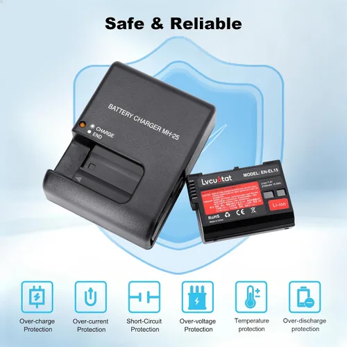 Vista 6 de Paquete de 2 baterías EN-EL15 EL15a EL15b EL15c 2100mAh y cargador