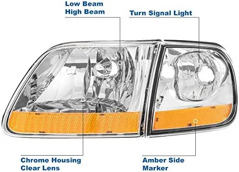 Vista 2 de Faros delanteros de repuesto cromados compatibles con Ford F-150/1997-2002 Expedition 1997-2002