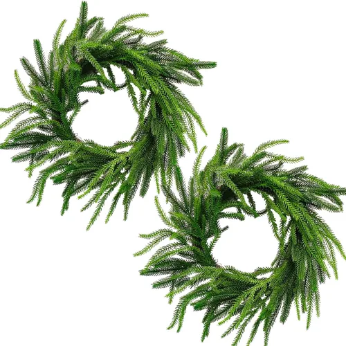 Vista 8 de Corona de pino Norfolk de Navidad de 20 pulgadas, corona verde artificial de aspecto real (1 unidad)