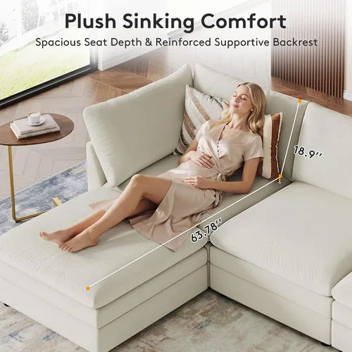 Vista 6 de VANOMi Sofá modular modular en forma de L de 98 pulgadas con otomana Beige